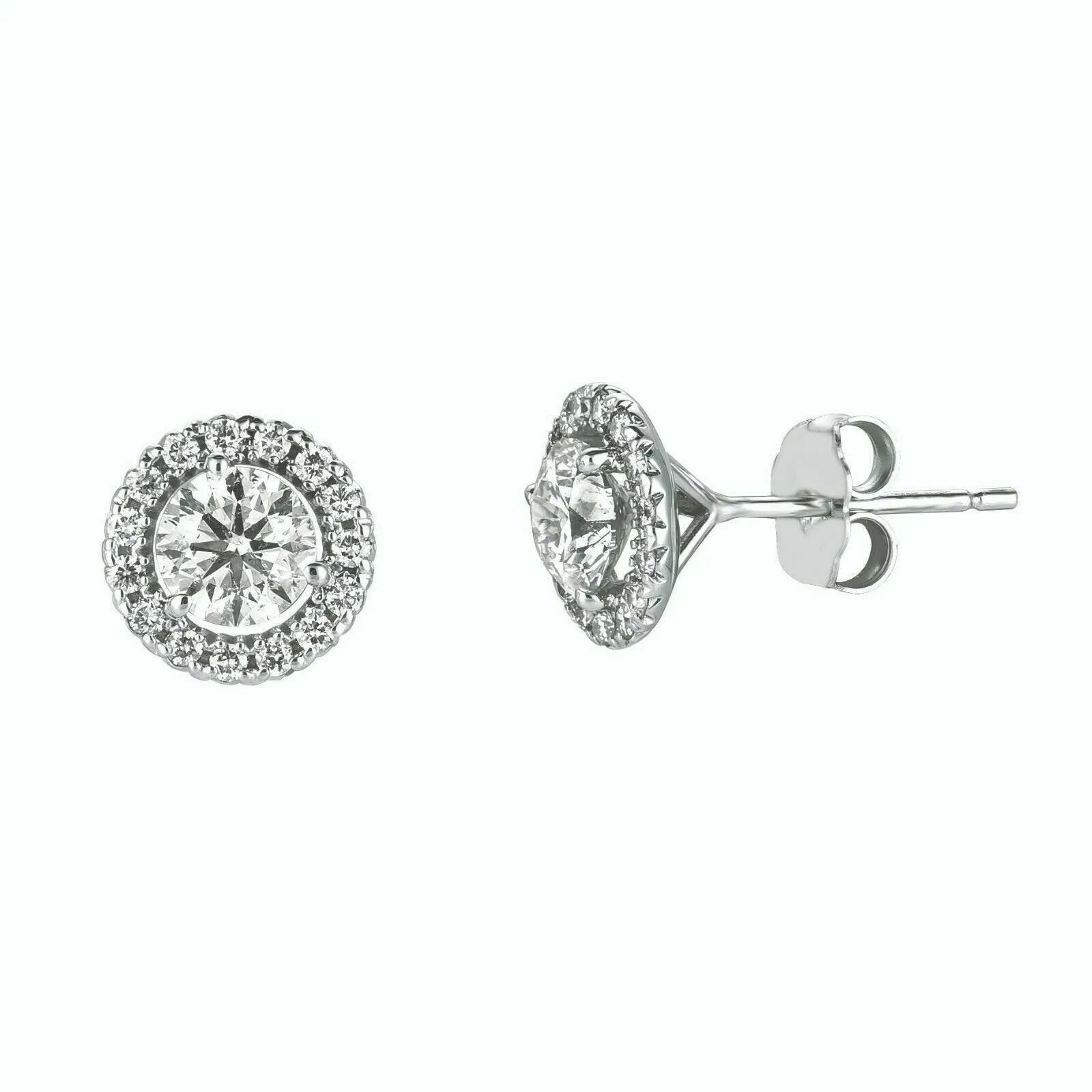 1.00 Carat Natural Diamond Halo Earrings G SI 14K White Gold