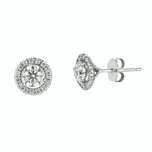 1.00 Carat Natural Diamond Halo Earrings G SI 14K White Gold
