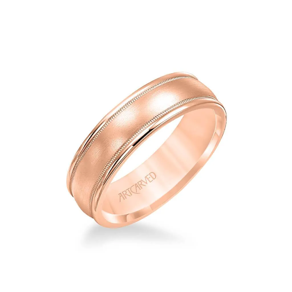 6.5MM Men's Wedding Band - Brush Finish with Milgrain Accents and Round Edge