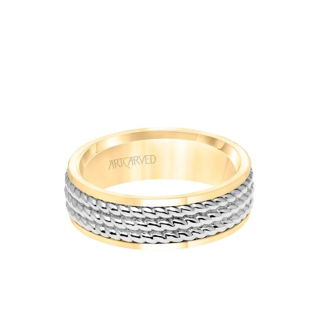 7MM Men's Wedding Band - Polished Finish with Triple Rope Inlay and Polished Edge