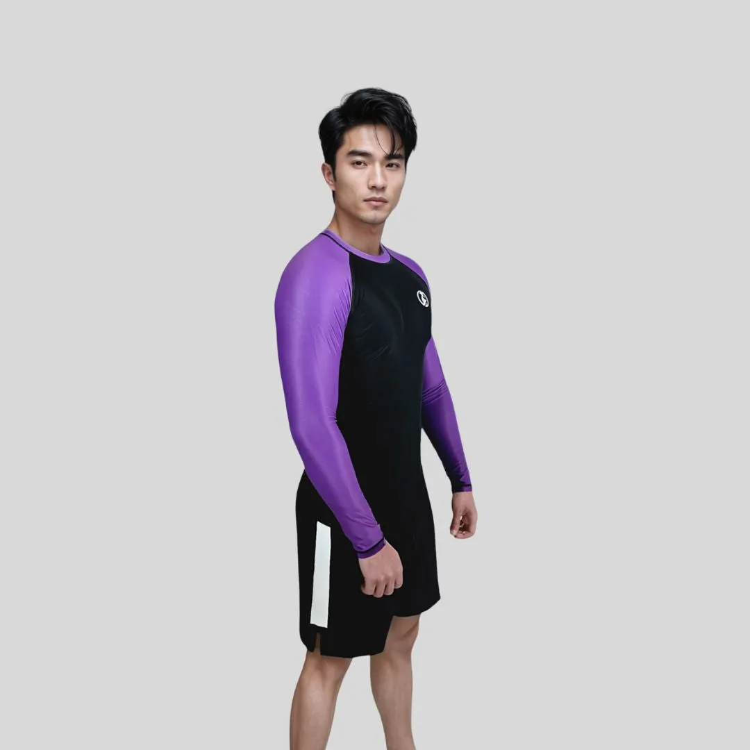 ADULT RASH GUARD F/S PRO RANKED BLK & PURPLE