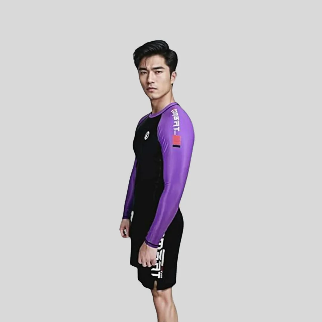 ADULT RASH GUARD F/S PRO RANKED BLK & PURPLE