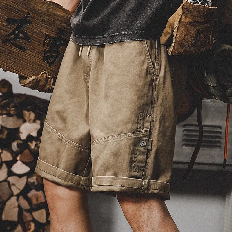 American Retro Loose Large Size Casual Distressed Plain Cargo Shorts
