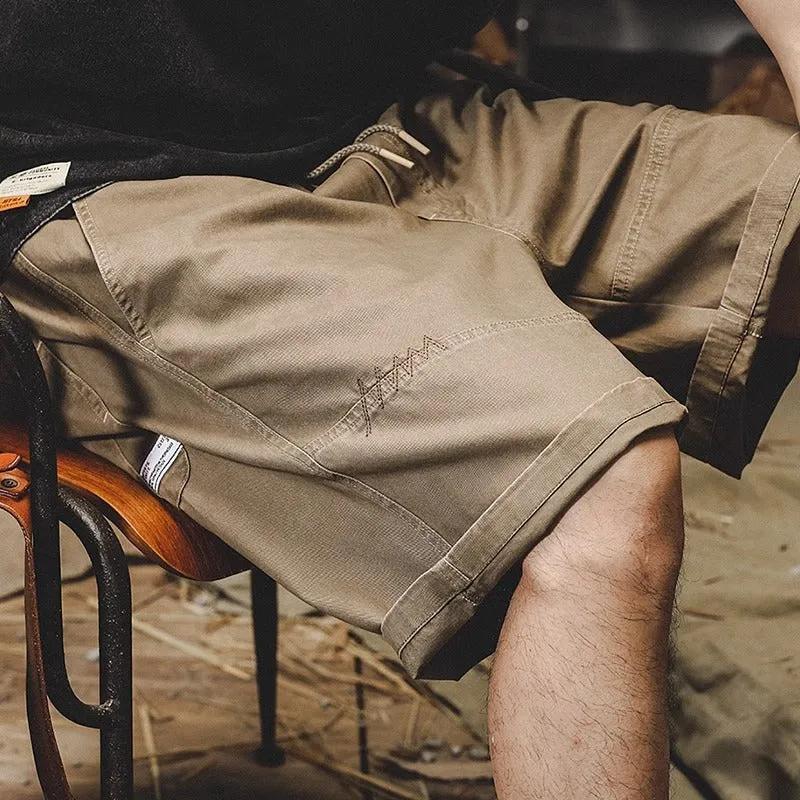 American Retro Loose Large Size Casual Distressed Plain Cargo Shorts