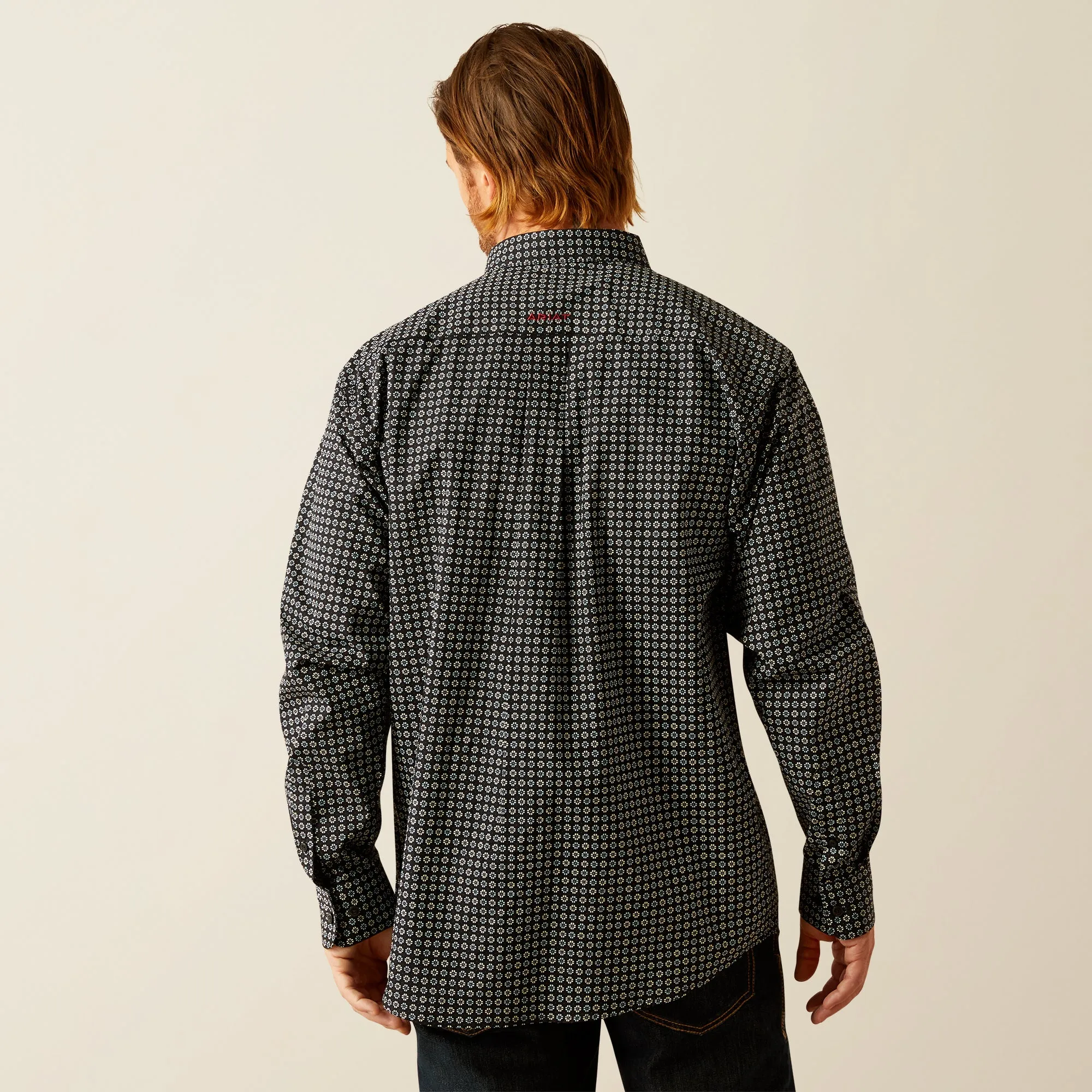 Ariat Men's Gustav Classic Fit Black Button-Down Shirt with Turquoise & White Geometric Print