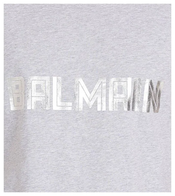 Balmain Foil Quilted Shoulders T-Shirt - Grey
