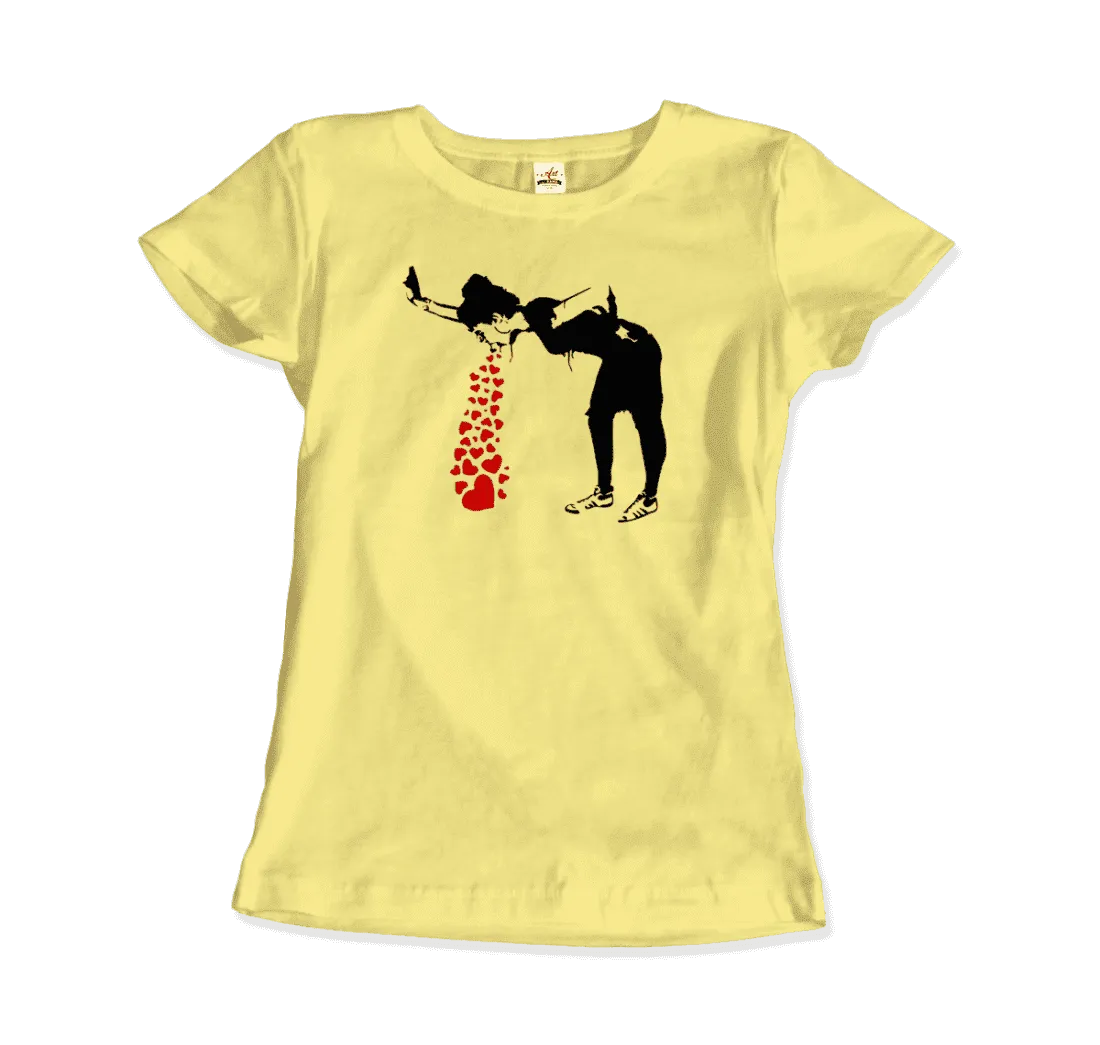 Banksy Lovesick Girl Throwing Up Hearts Artwork T-Shirt