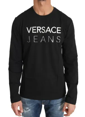 Black Cotton Silver Print Crewneck Pullover