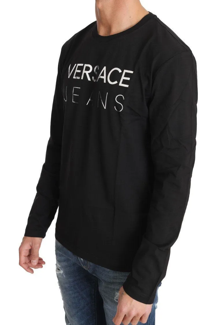 Black Cotton Silver Print Crewneck Pullover