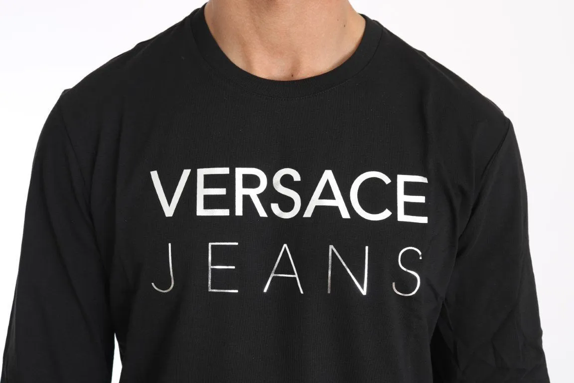Black Cotton Silver Print Crewneck Pullover
