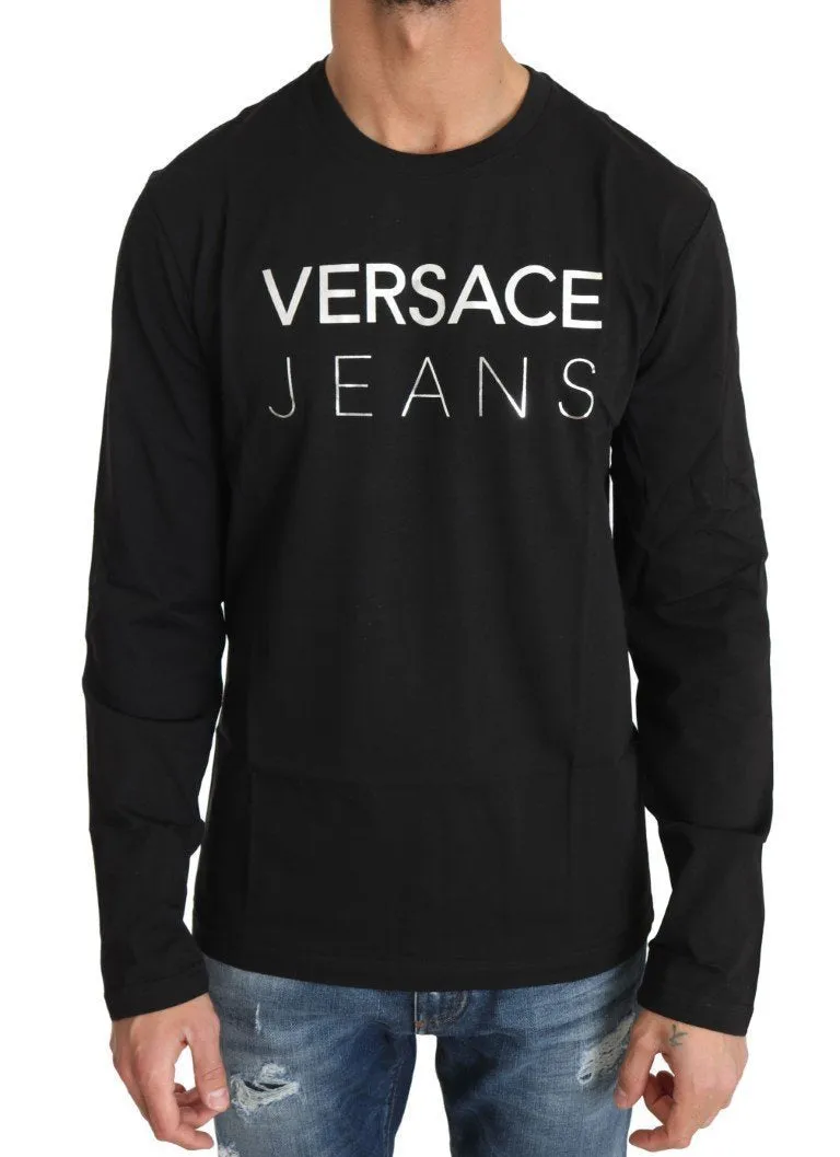 Black Cotton Silver Print Crewneck Pullover