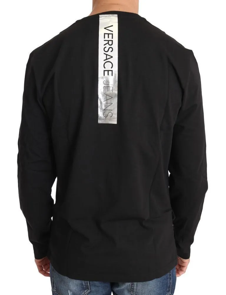 Black Cotton Silver Print Crewneck Pullover