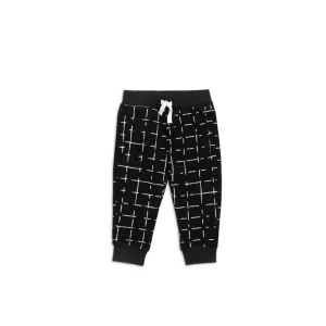 Black Grid Print Joggers