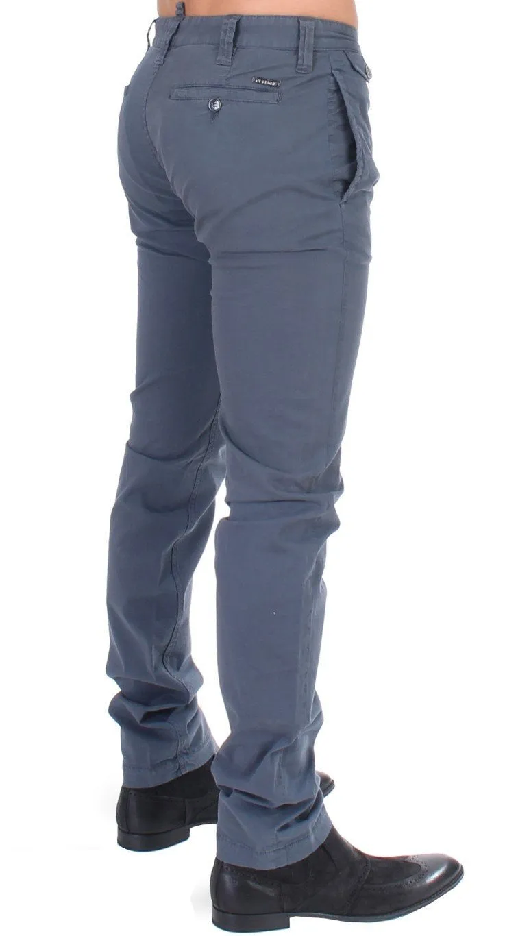 Blue Cotton Stretch Straight Chinos