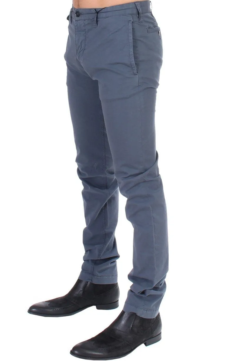 Blue Cotton Stretch Straight Chinos