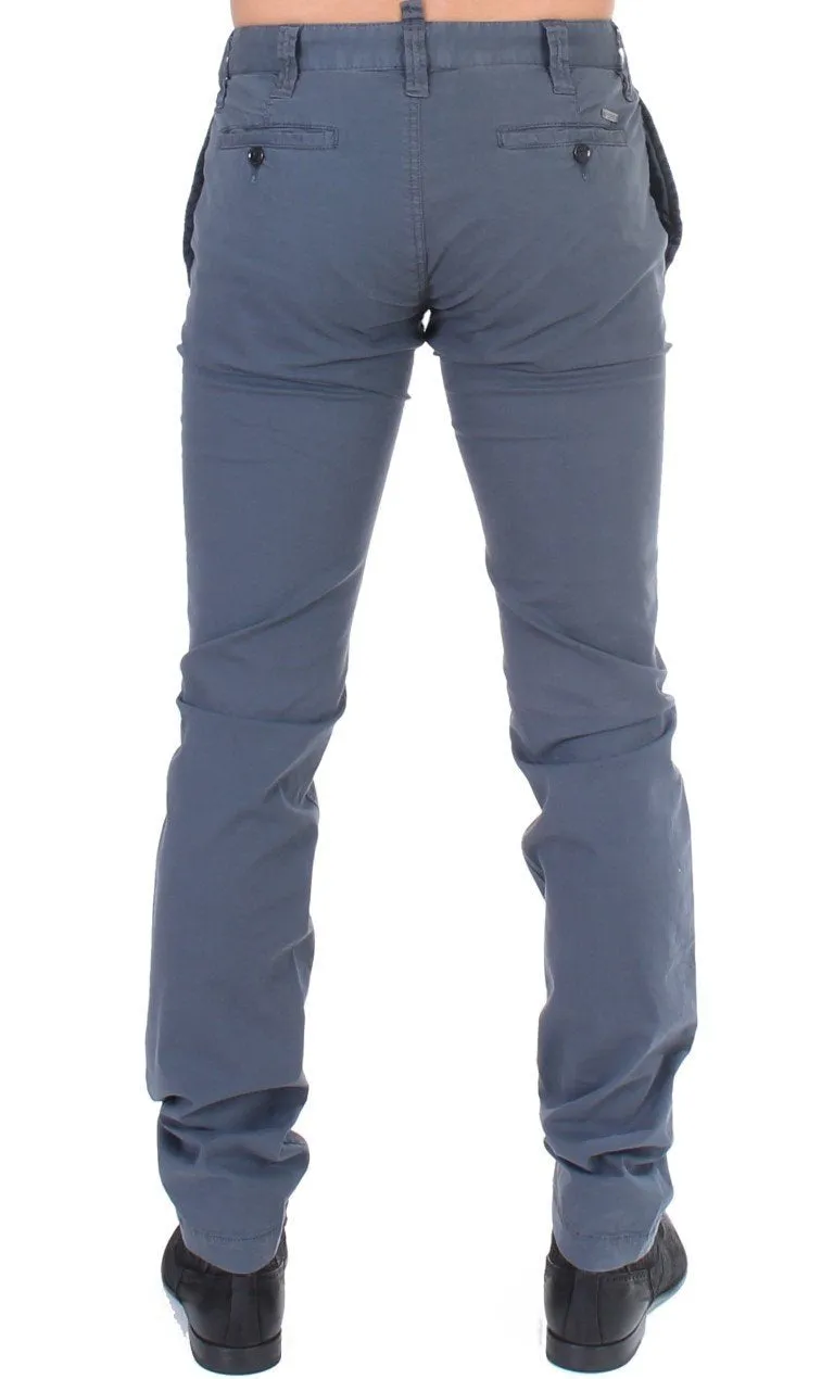 Blue Cotton Stretch Straight Chinos