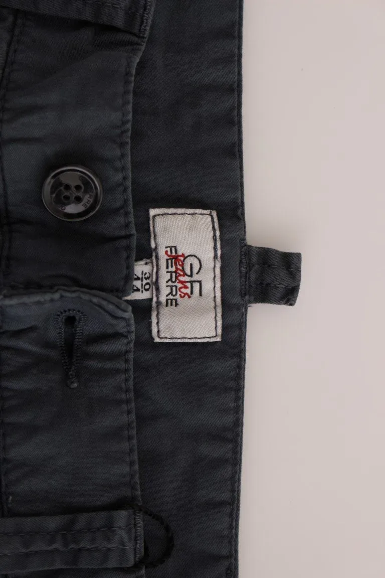Blue Cotton Stretch Straight Chinos