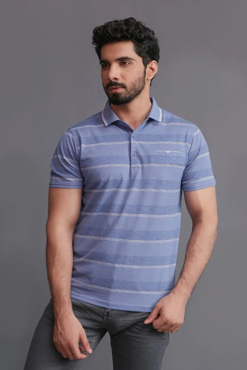 BLUE WIDE STRIPE POLO