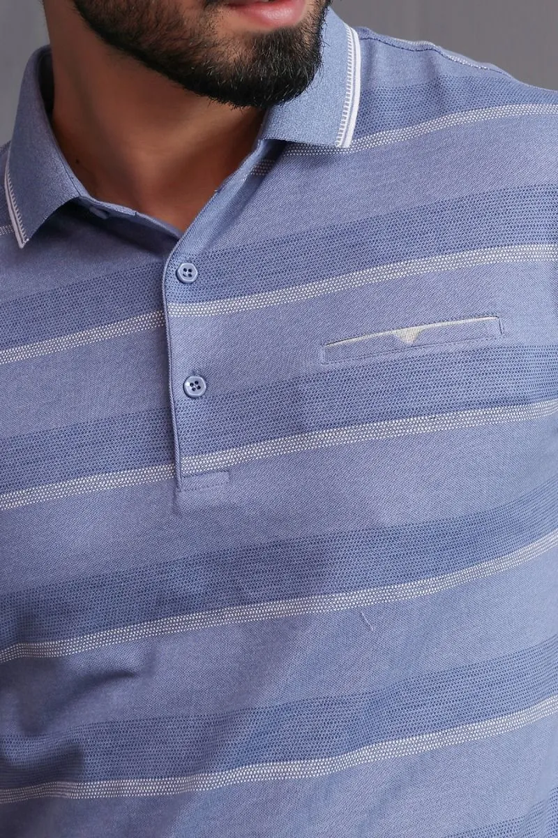BLUE WIDE STRIPE POLO