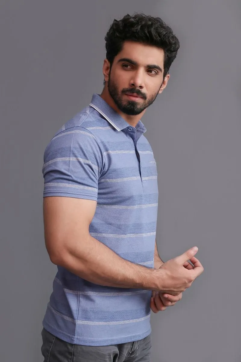 BLUE WIDE STRIPE POLO