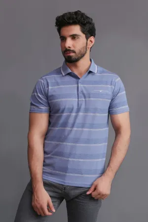 BLUE WIDE STRIPE POLO