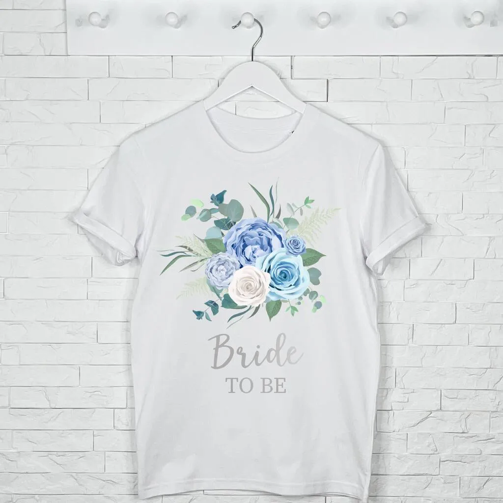 Bride To Be Blue Floral And Silver T Shirt