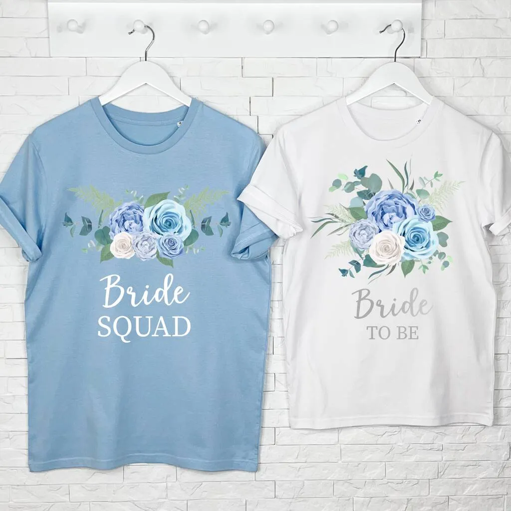 Bride To Be Blue Floral And Silver T Shirt