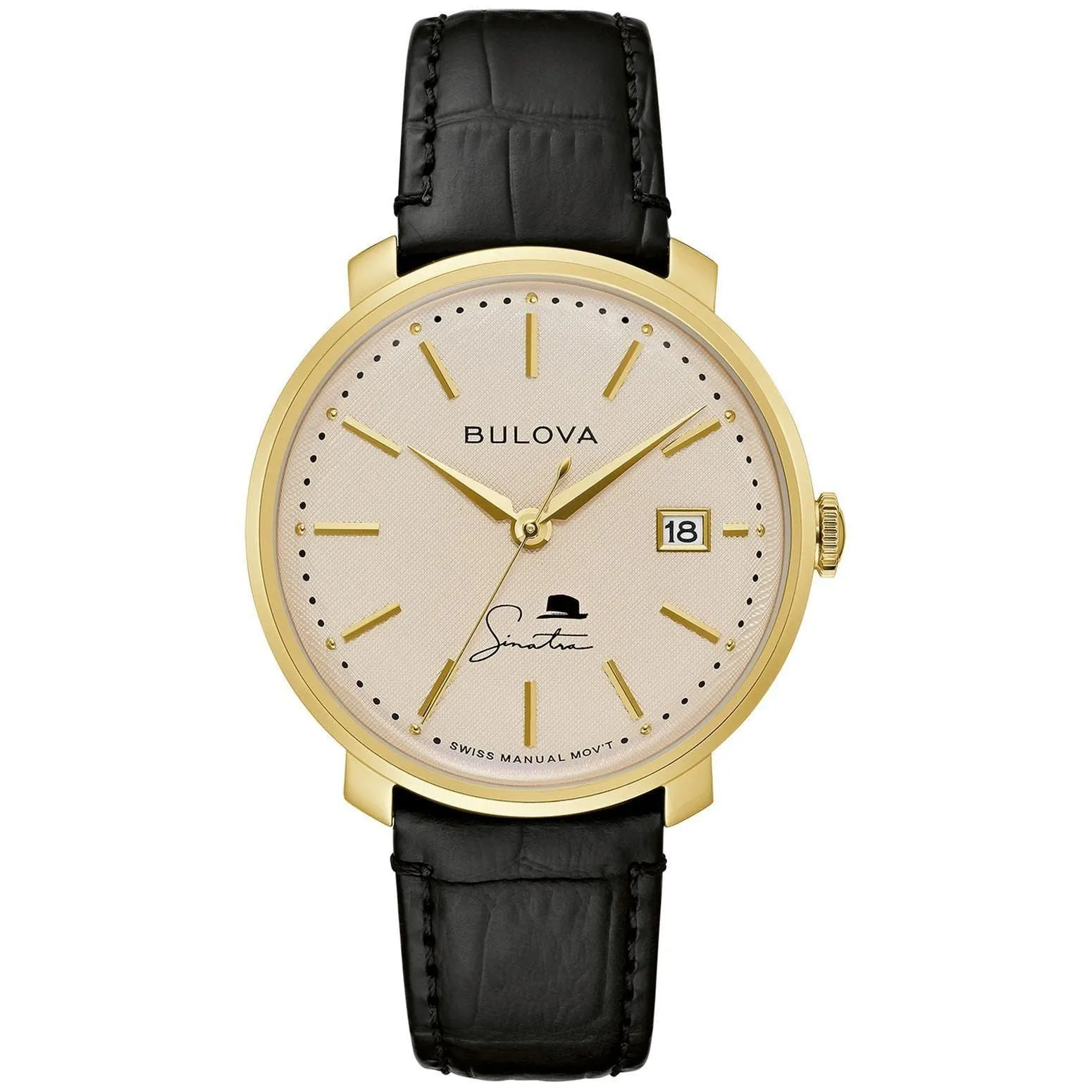 Bulova Men's Frank Sinatra 'The Best Is Yet To Come' Black Leather Strap Watch 97B195