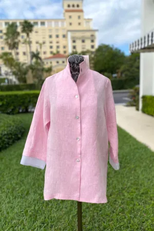 Button Down Linen Blouse in Light Pink