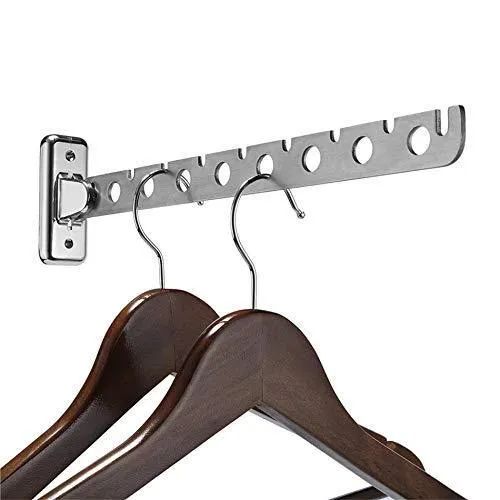 Catanexus Hanger Holder, Stainless Steel Wardrobe Organizer Wall Mounted Clothes Bar, Folding Garment Drying Rack with Swing Arm Hook Closet Storage Organizer for Laundry Room Bedrooms Bathrooms