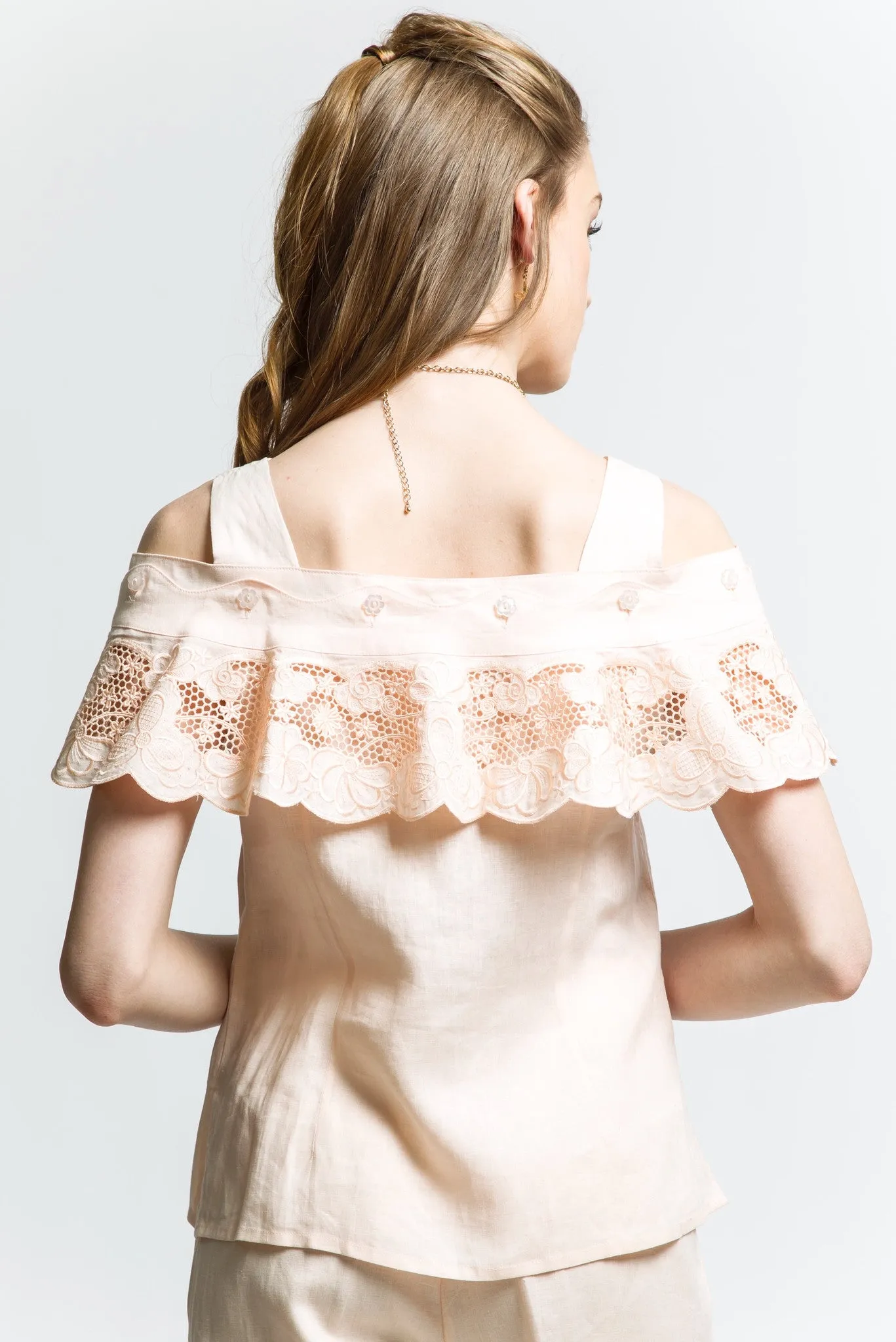 Cold Shoulder Blouse with Detachable Lace Style 7503