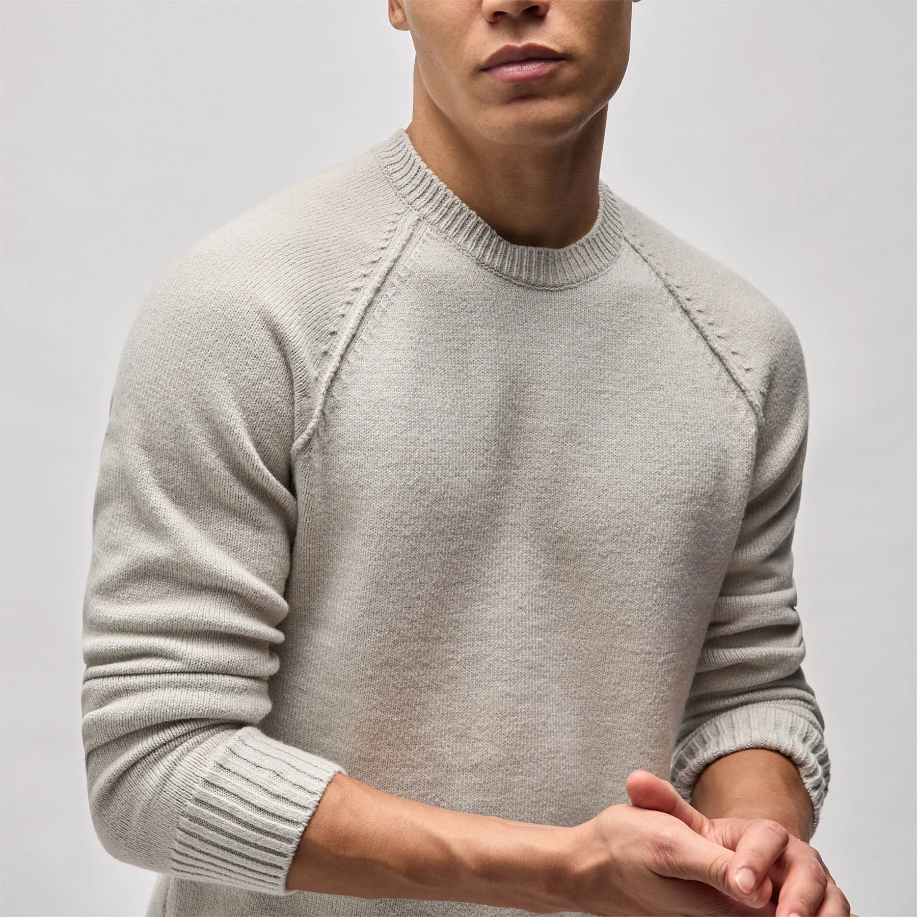 Cotton Knit Raglan Crew - Salt