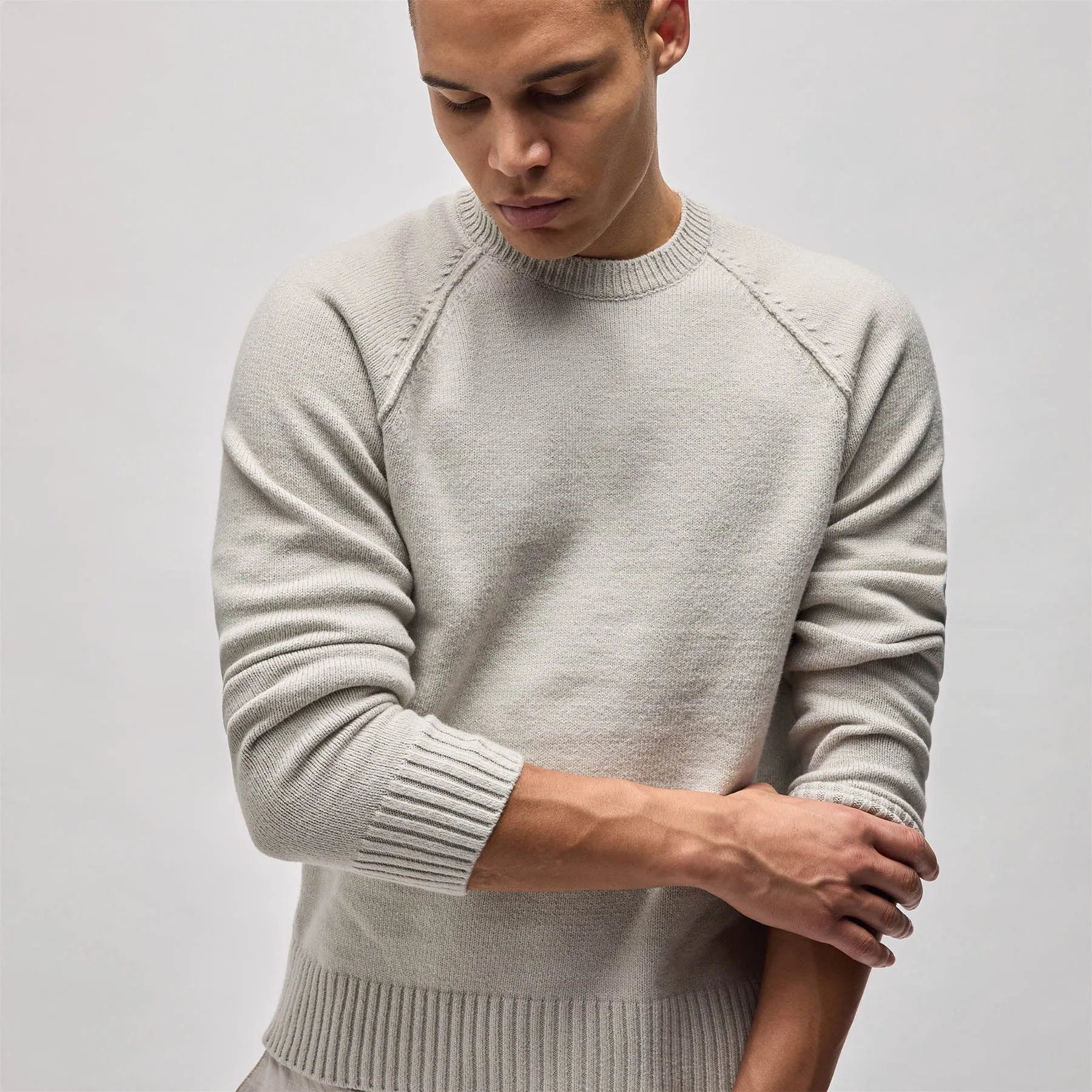 Cotton Knit Raglan Crew - Salt