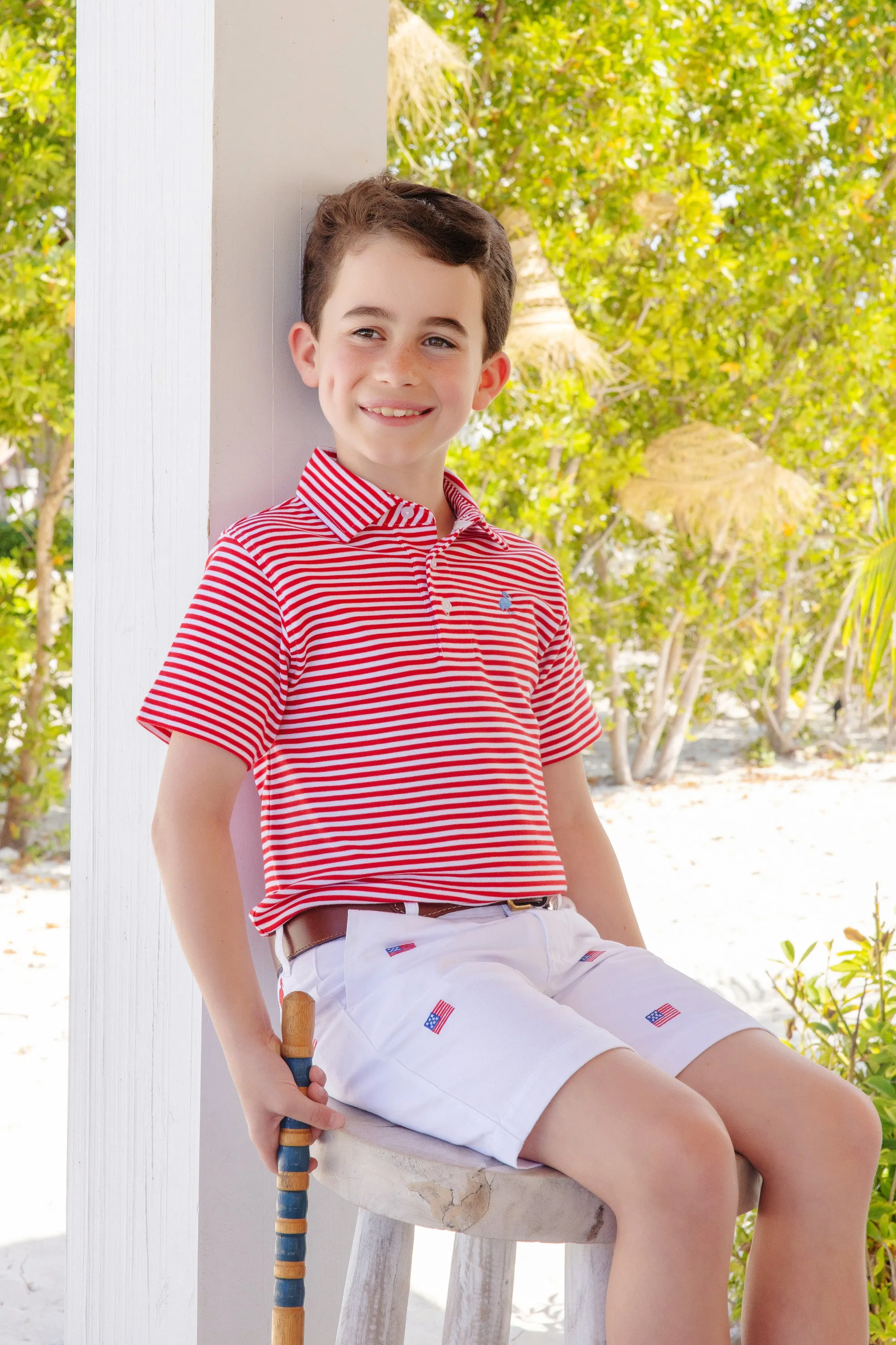 Critter Charlie's Chinos - Worth Avenue White with American Flags