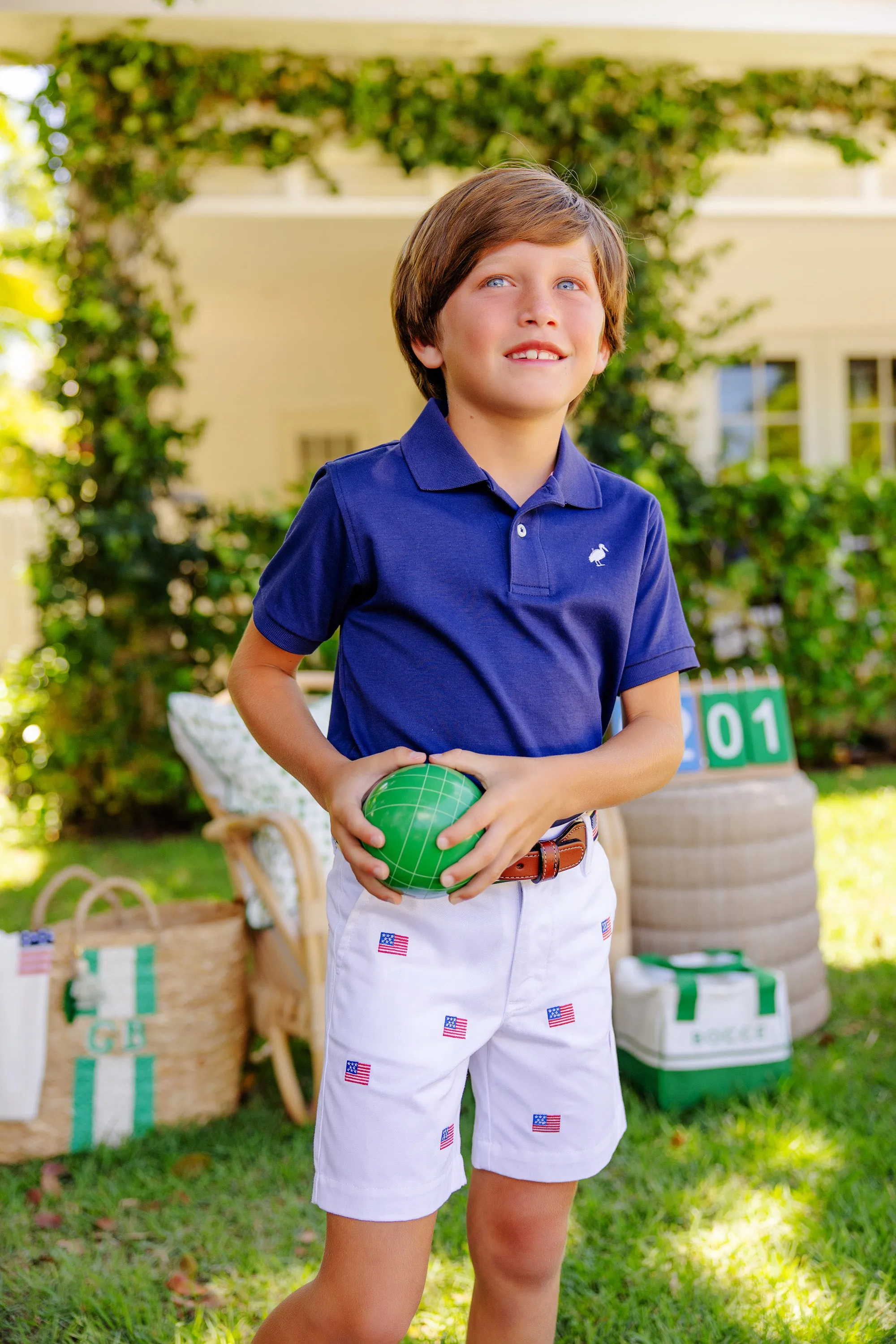 Critter Charlie's Chinos - Worth Avenue White with American Flags