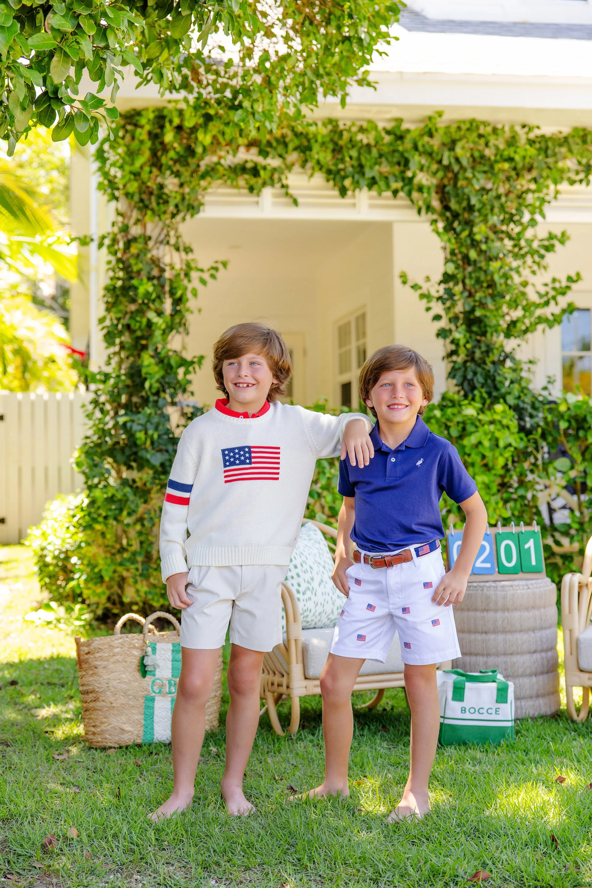 Critter Charlie's Chinos - Worth Avenue White with American Flags