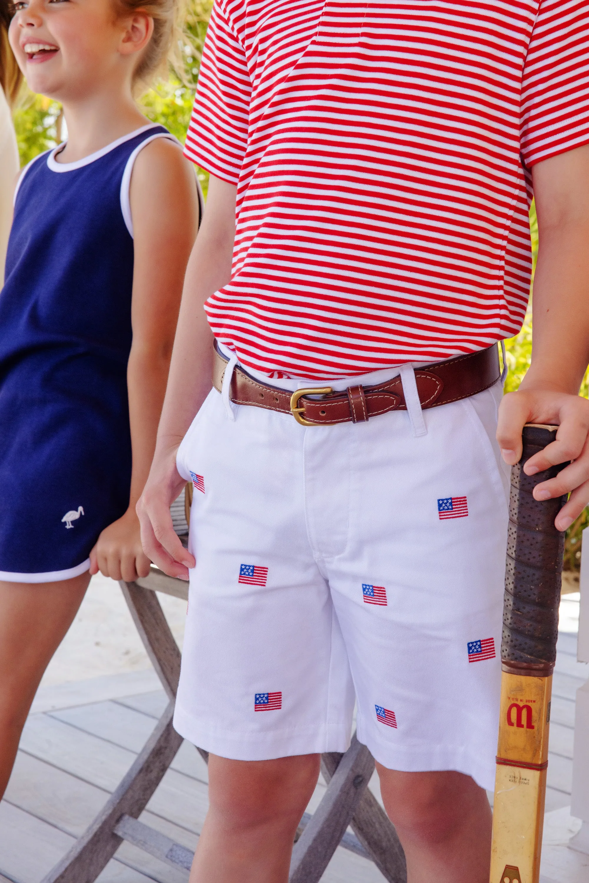 Critter Charlie's Chinos - Worth Avenue White with American Flags