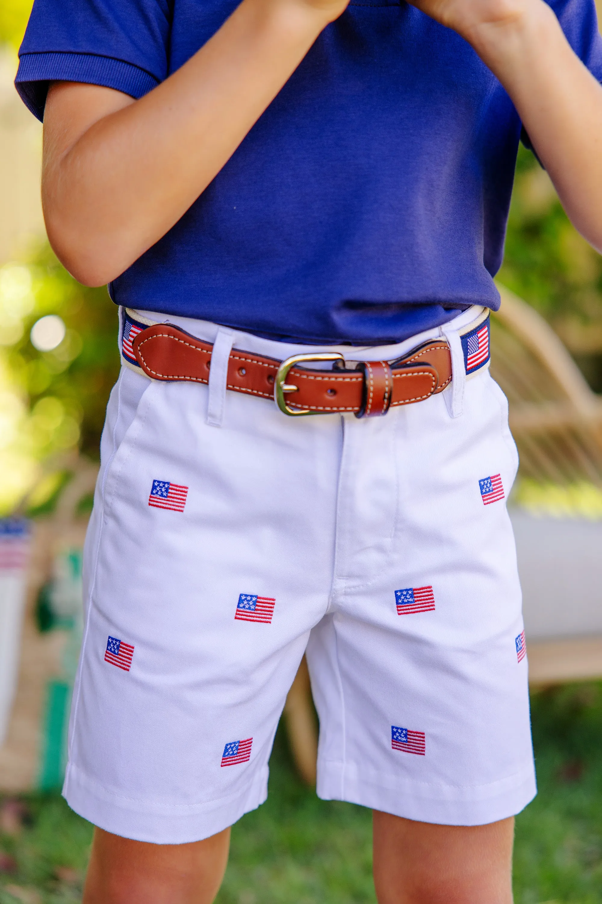 Critter Charlie's Chinos - Worth Avenue White with American Flags
