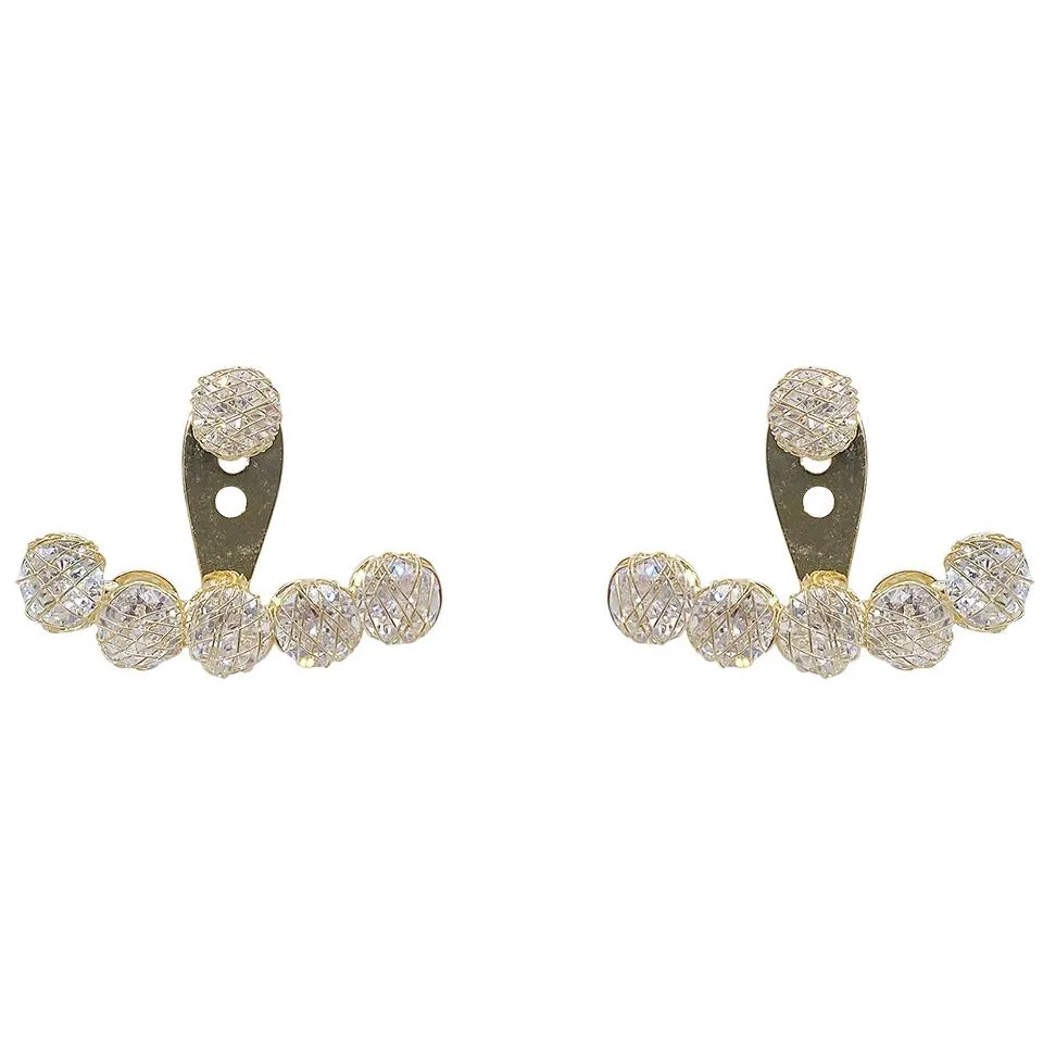 Cubic Zirconia & 18K Gold-Plated Nets Round Ear Jackets