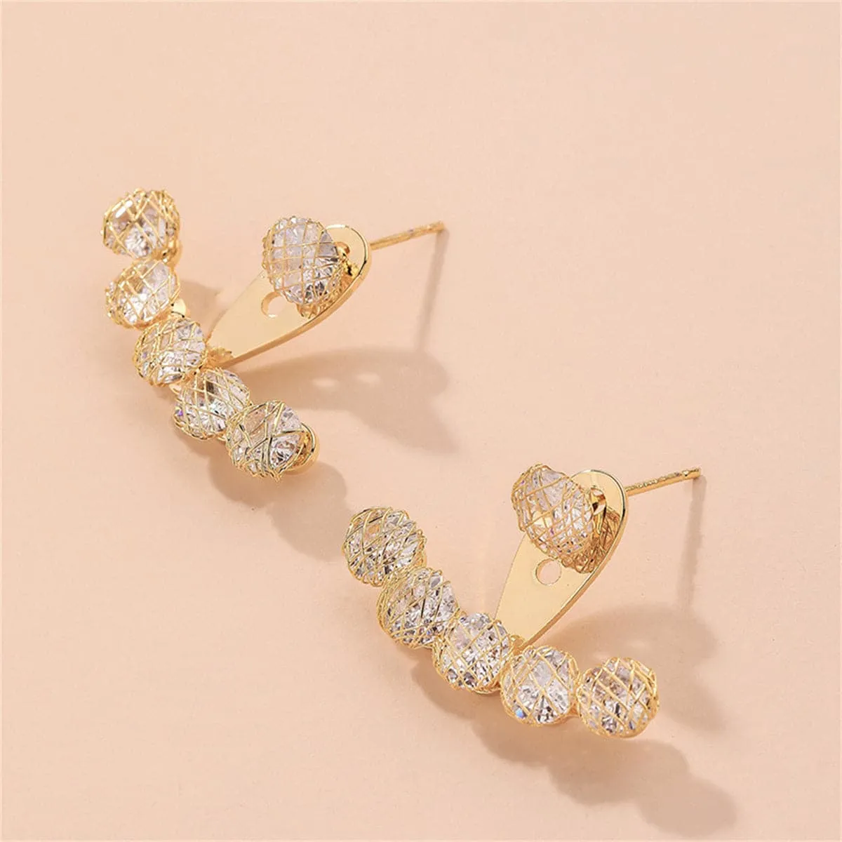 Cubic Zirconia & 18K Gold-Plated Nets Round Ear Jackets