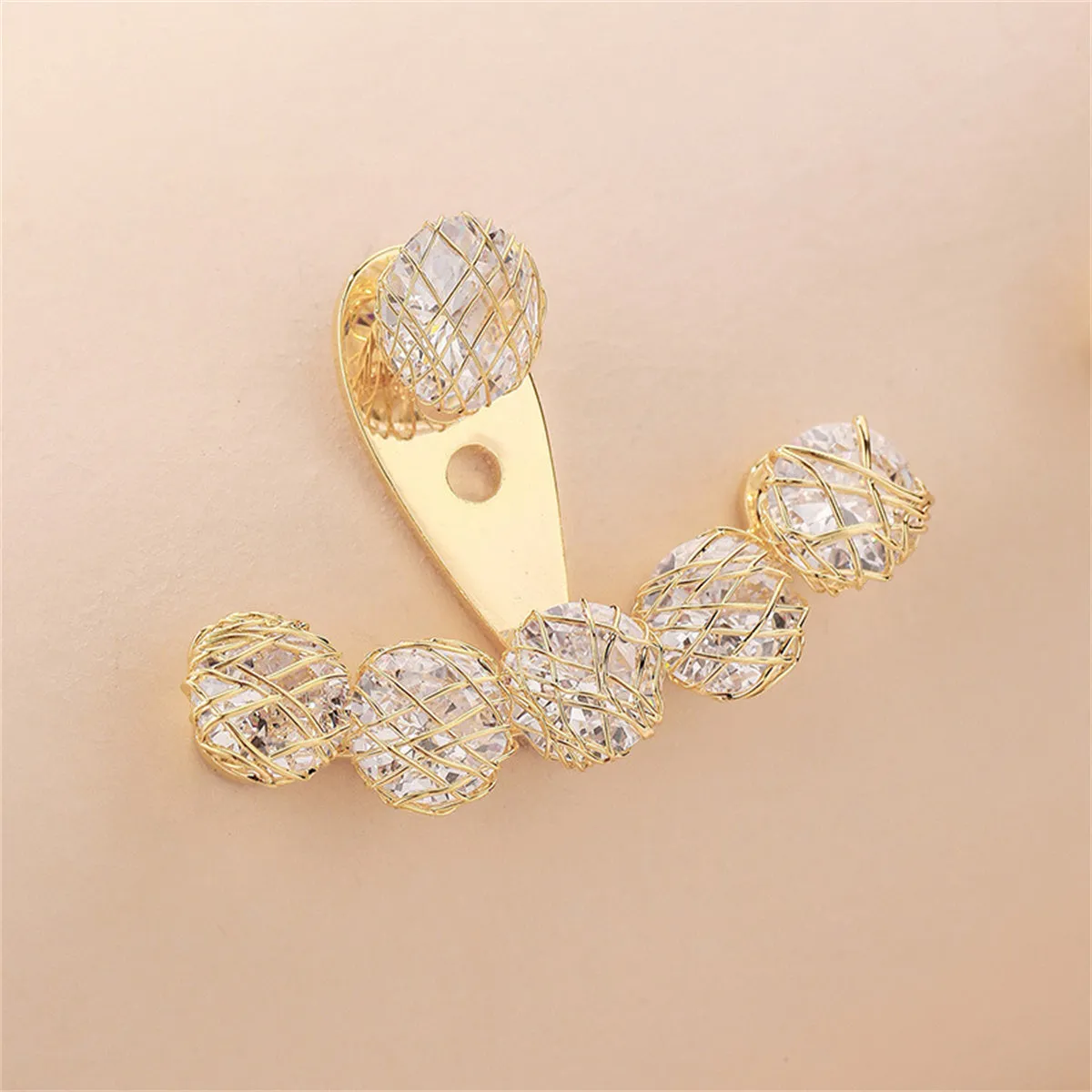 Cubic Zirconia & 18K Gold-Plated Nets Round Ear Jackets