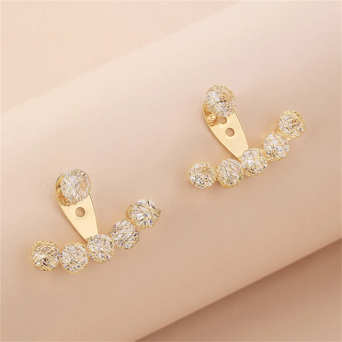 Cubic Zirconia & 18K Gold-Plated Nets Round Ear Jackets