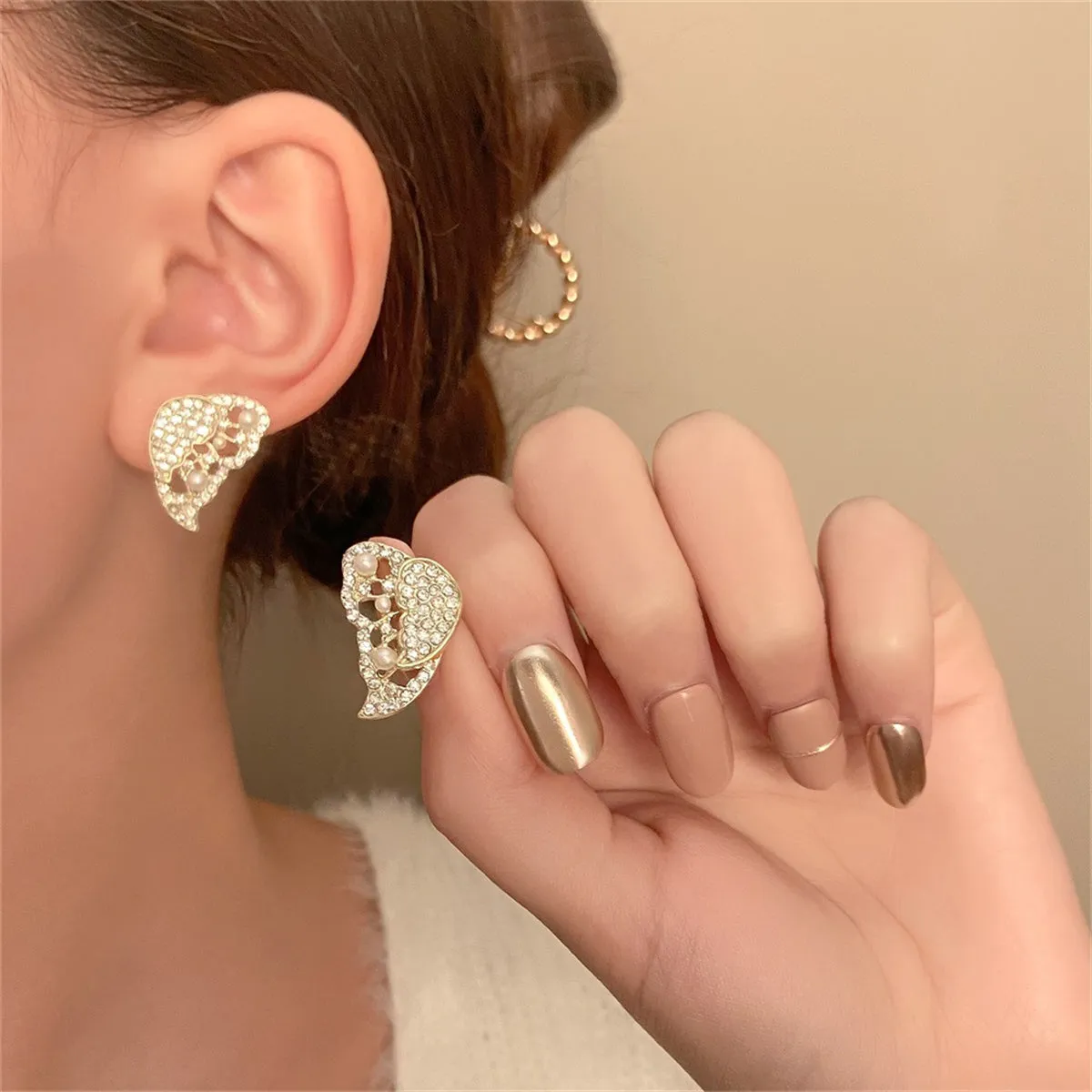 Cubic Zirconia & Pearl Butterfly Ear Jackets