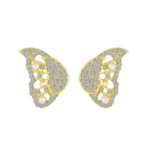 Cubic Zirconia & Pearl Butterfly Ear Jackets