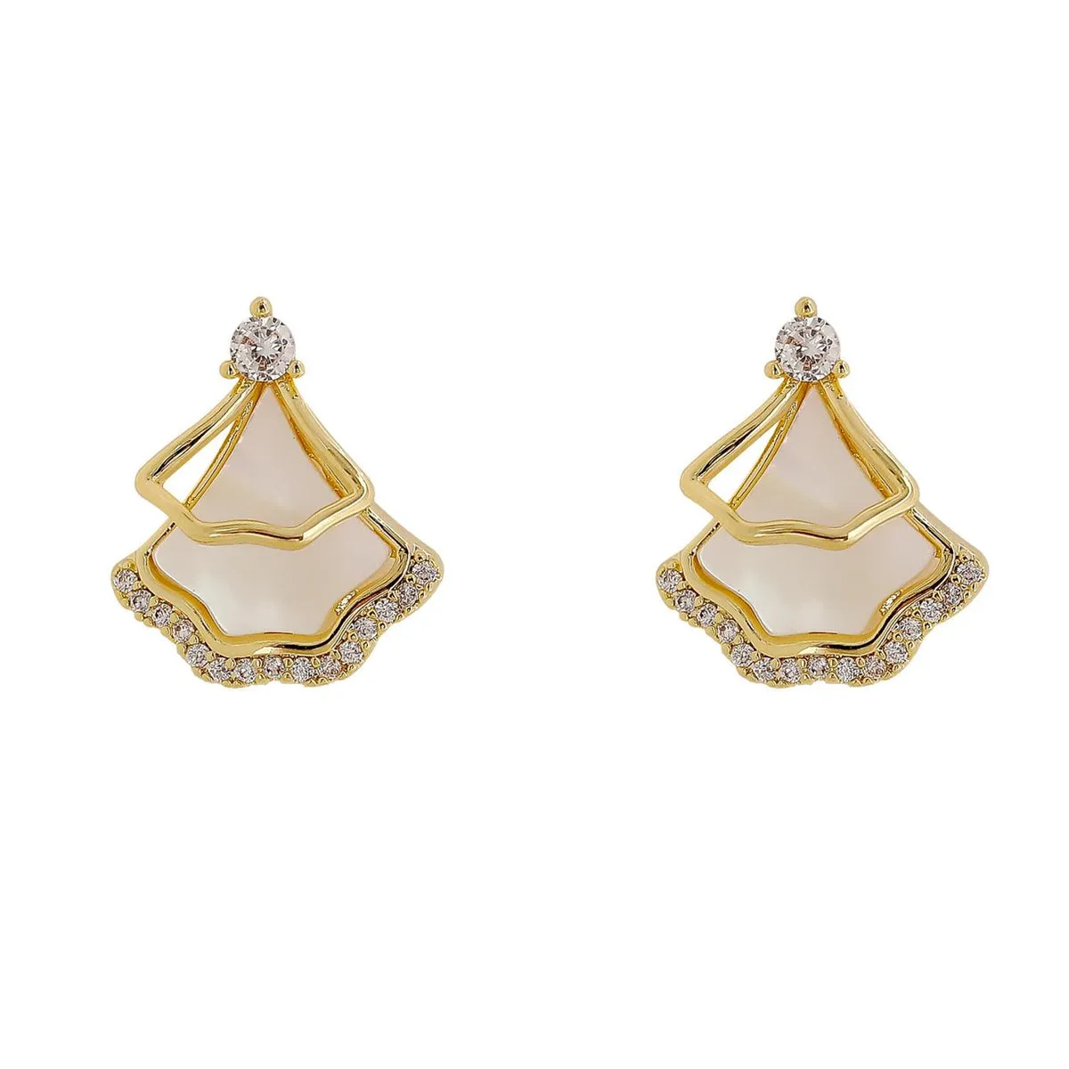 Cubic Zirconia & Resin 18K Gold-Plated Open Fan Ear Jackets