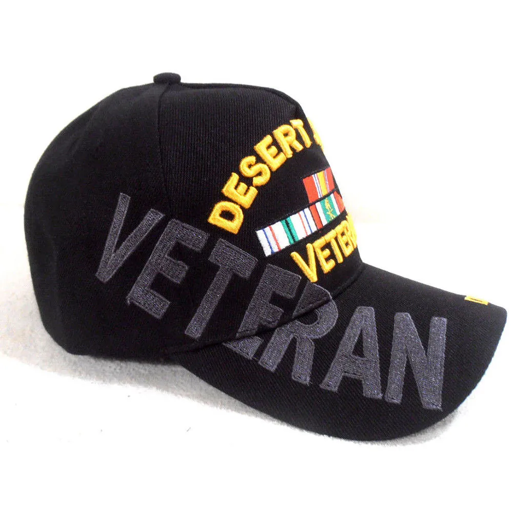 Desert Storm Veteran Hat Black, Ribbons Baseball Cap Army Navy Air Force Marine Men Women