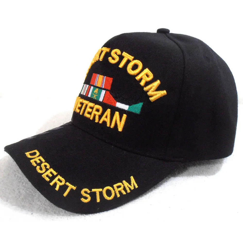 Desert Storm Veteran Hat Black, Ribbons Baseball Cap Army Navy Air Force Marine Men Women