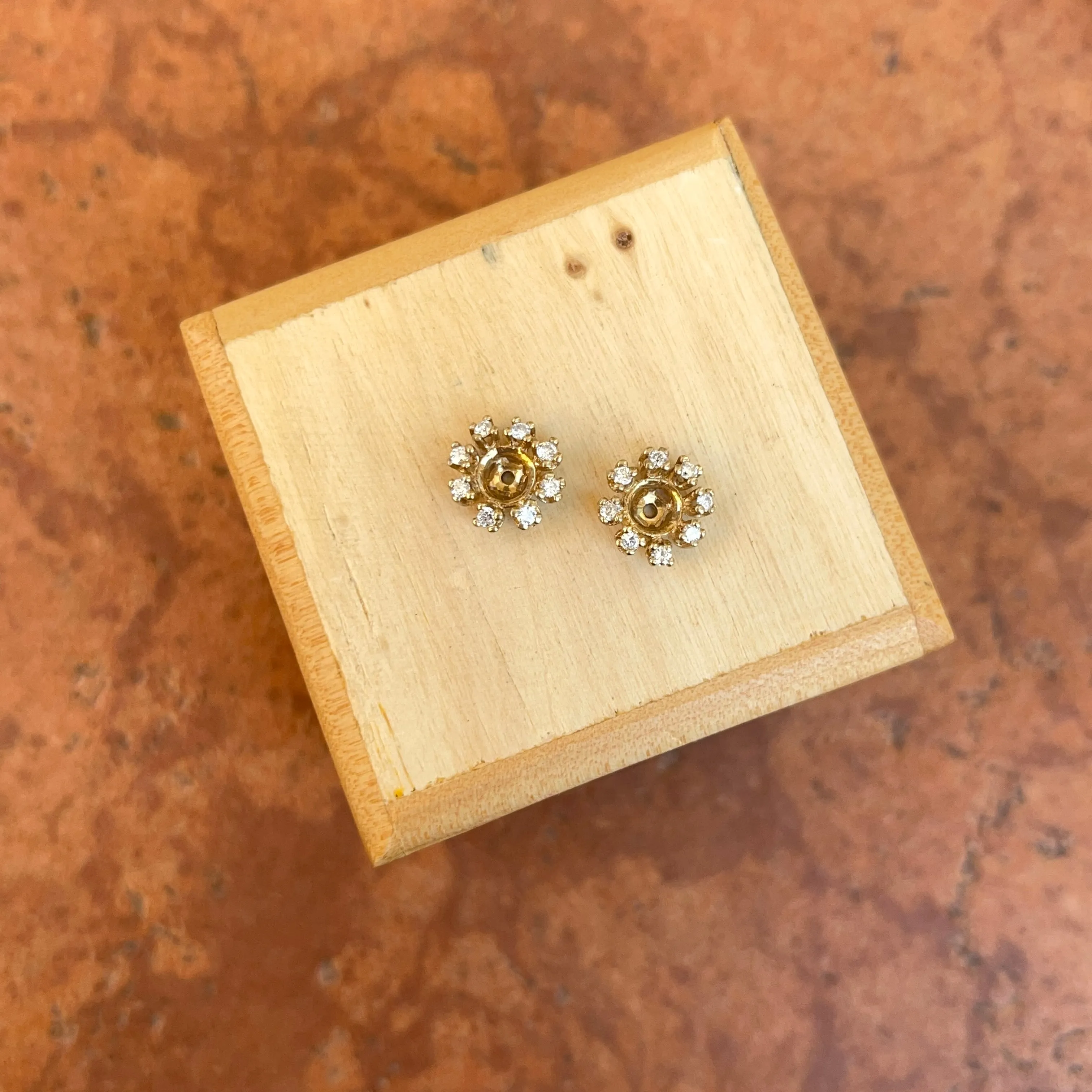 Estate 14KT Yellow Gold Prong Set Diamond Circle Earring Jackets