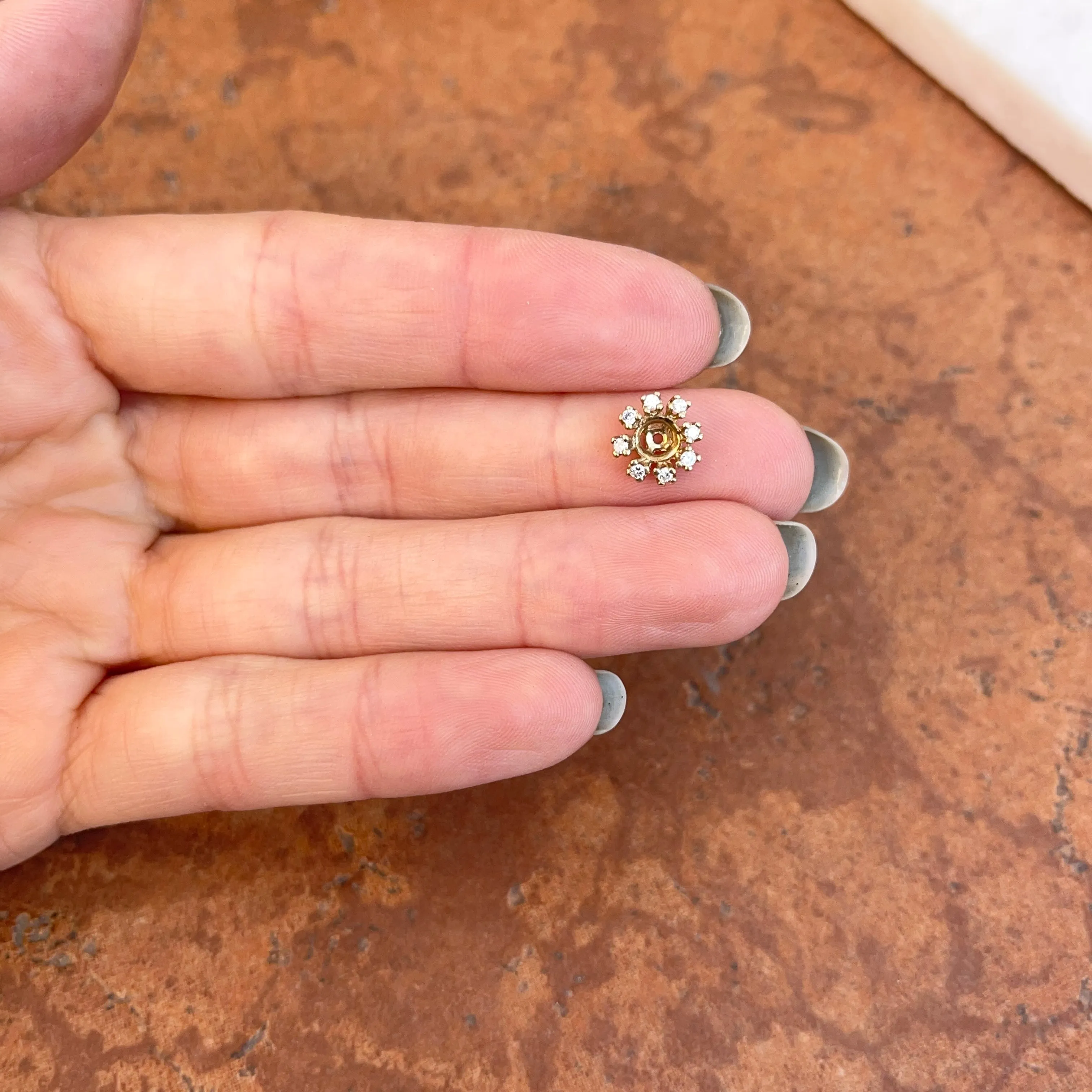 Estate 14KT Yellow Gold Prong Set Diamond Circle Earring Jackets