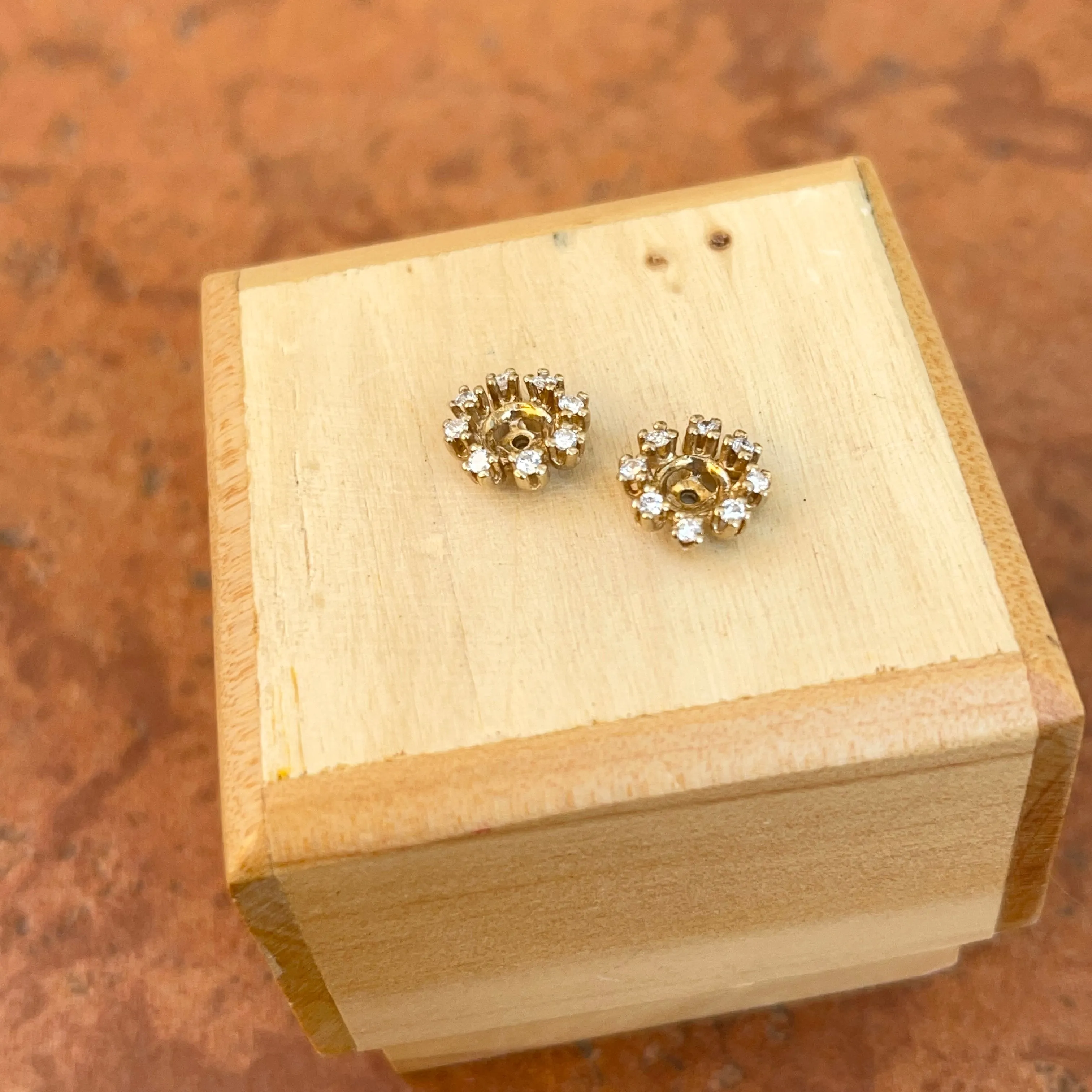 Estate 14KT Yellow Gold Prong Set Diamond Circle Earring Jackets